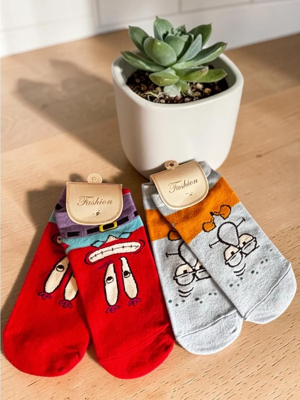 SpongeBob Friends Cartoon Crew Socks - Red & Light Blue- 2 pairs